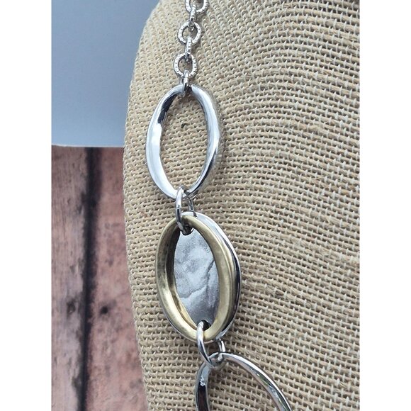 NWT Chico's Two Tone Silver & Gold Collar Bib Necklace Oval Pendants 20" - Picture 4 of 9